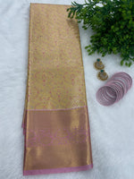 Gold n Pink Brocade Semi Kanchi Tissue Saree
