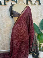 Maroon n Black Bandhini Print Mangalgiri Cotton Silk Saree 13