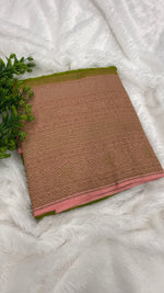 Green n baby pink Pure Khadi Georgette Saree 04