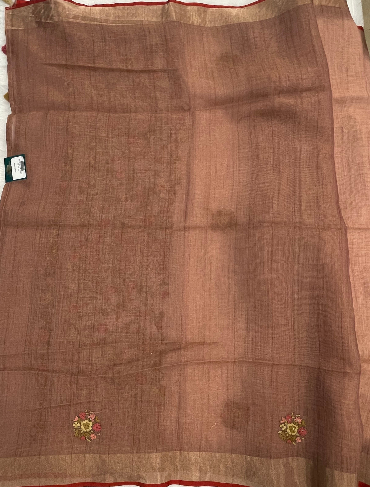 Brown Tissue Linen Knot Work Saree 12