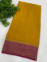 Yellow n Pink Pure Banarasi Crepe Saree 03