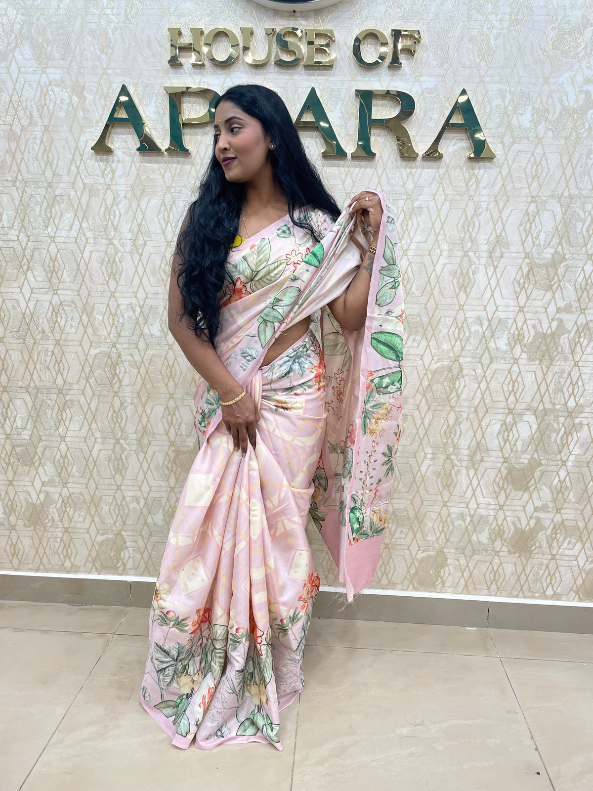 Baby Pink Soft Tussur Aari Work Saree 38