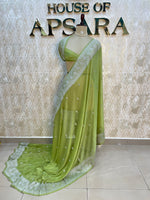 Pista Green With Silver Zari Semi Chiffon