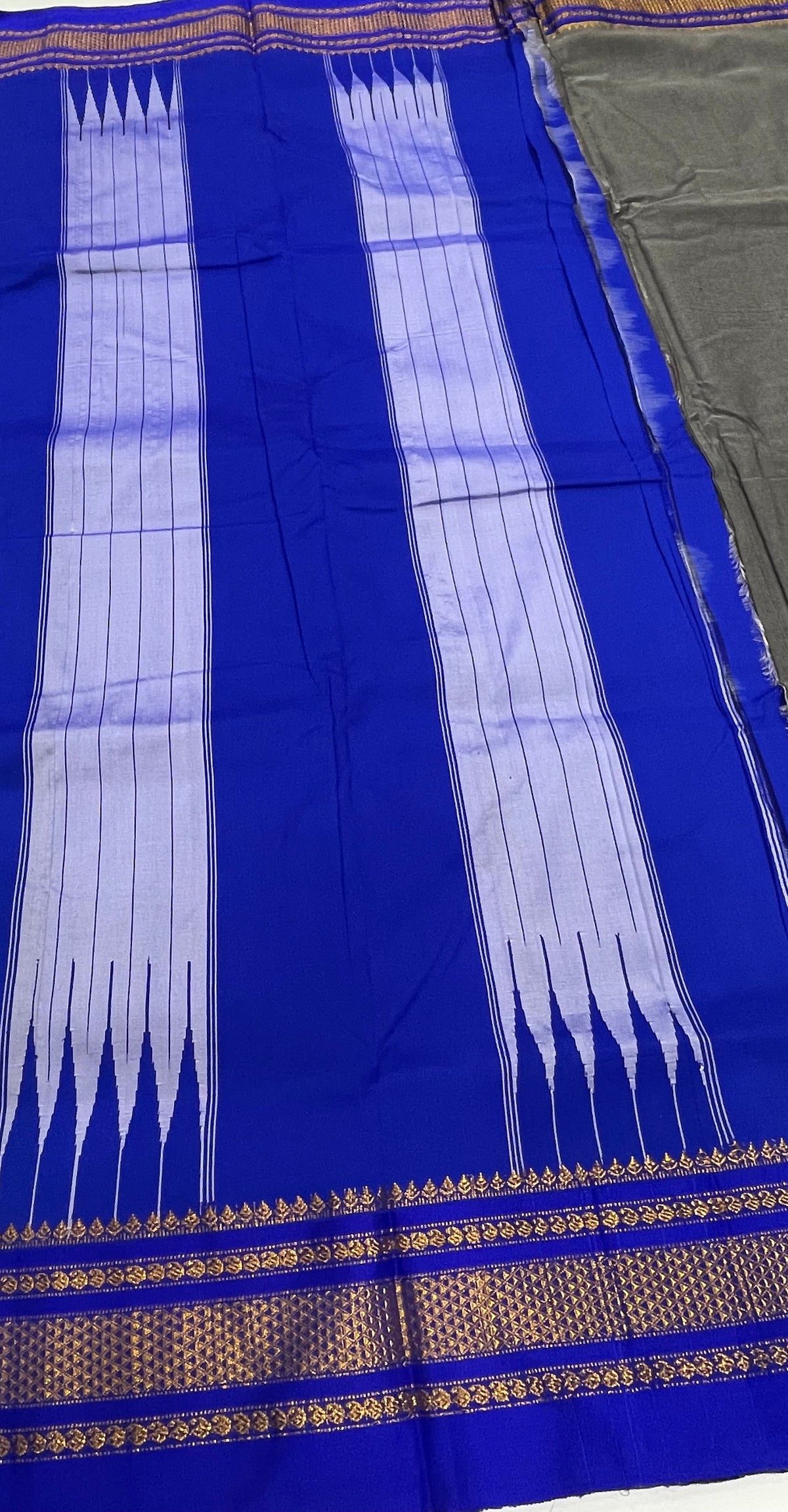 Grey n Blue Cotton Silk Ilkal Saree 10