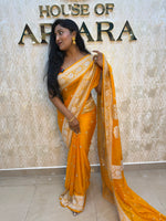 Yellow With Silver Zari Semi Chiffon