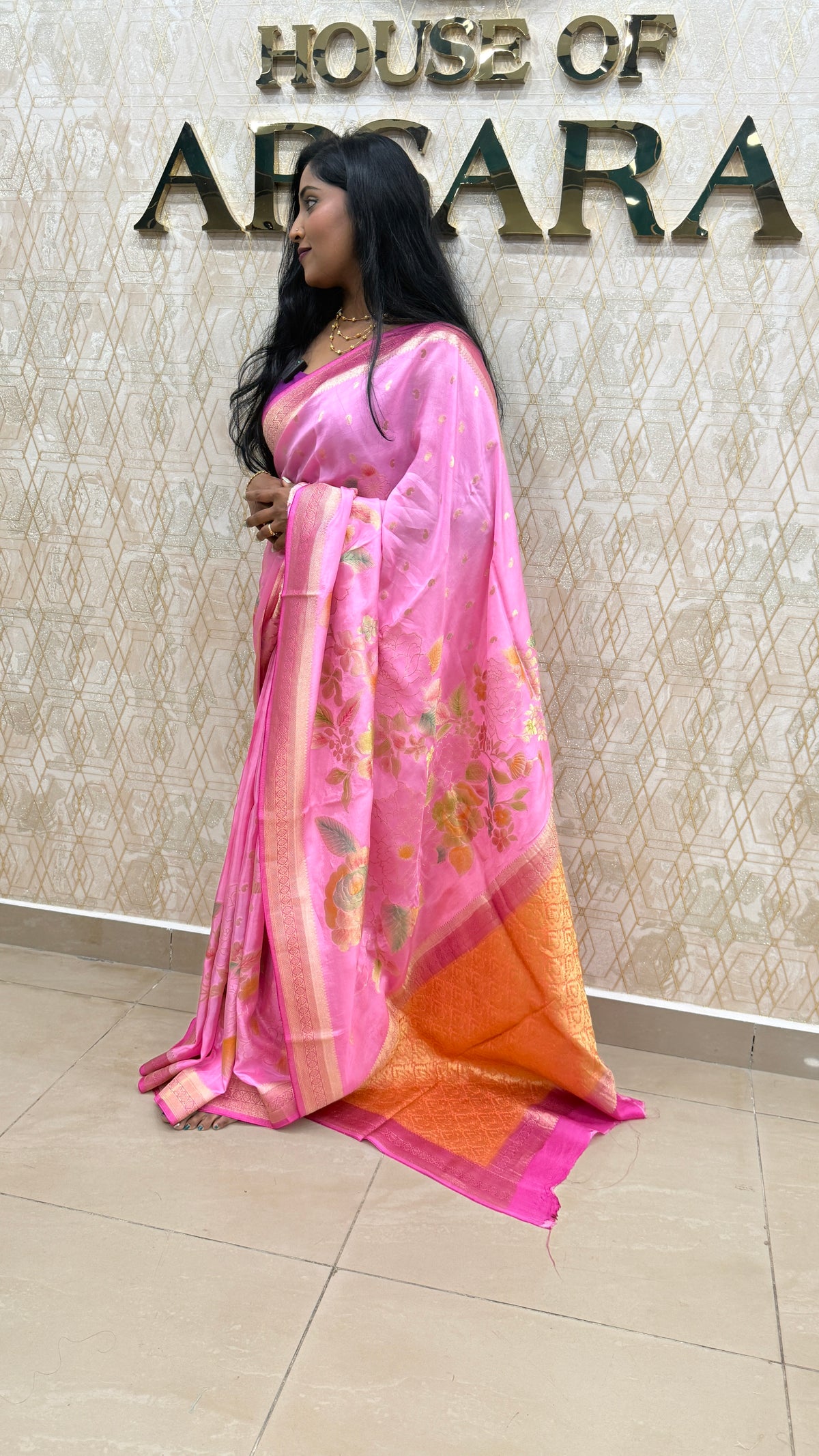 Pink Banarasi Soft Crepe Saree 33