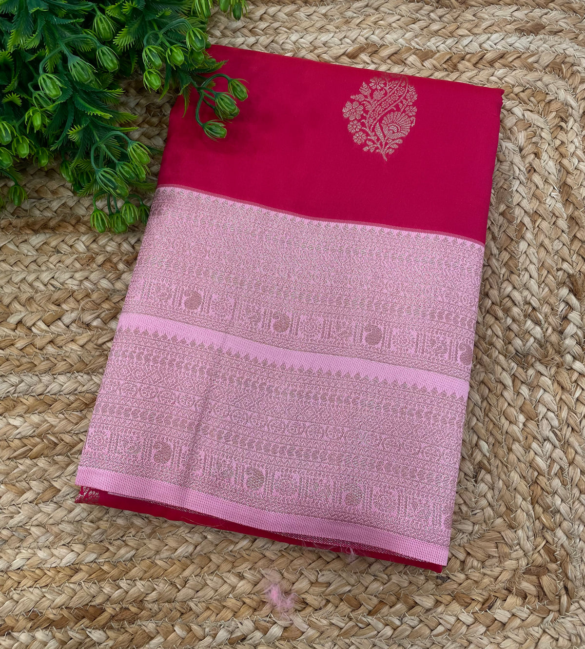 Red n Baby Pink Semi Silk Saree 42
