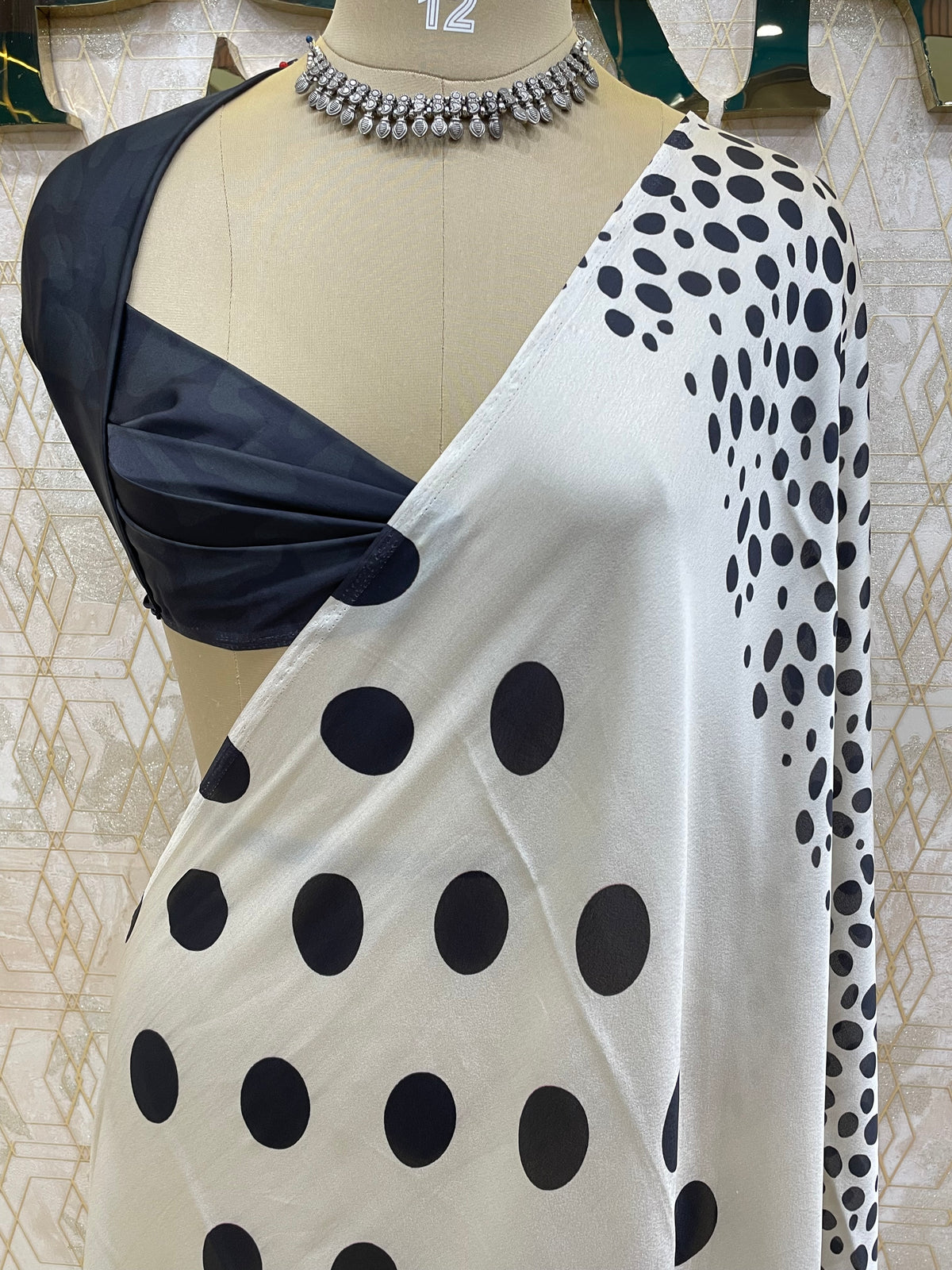 White n Black Satin Digital Print Saree 45
