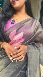 Black Tissue Floral Print Saree 35