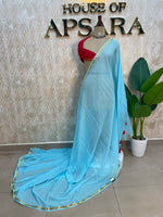 Sky Blue n Red Mul Cotton Saree 101