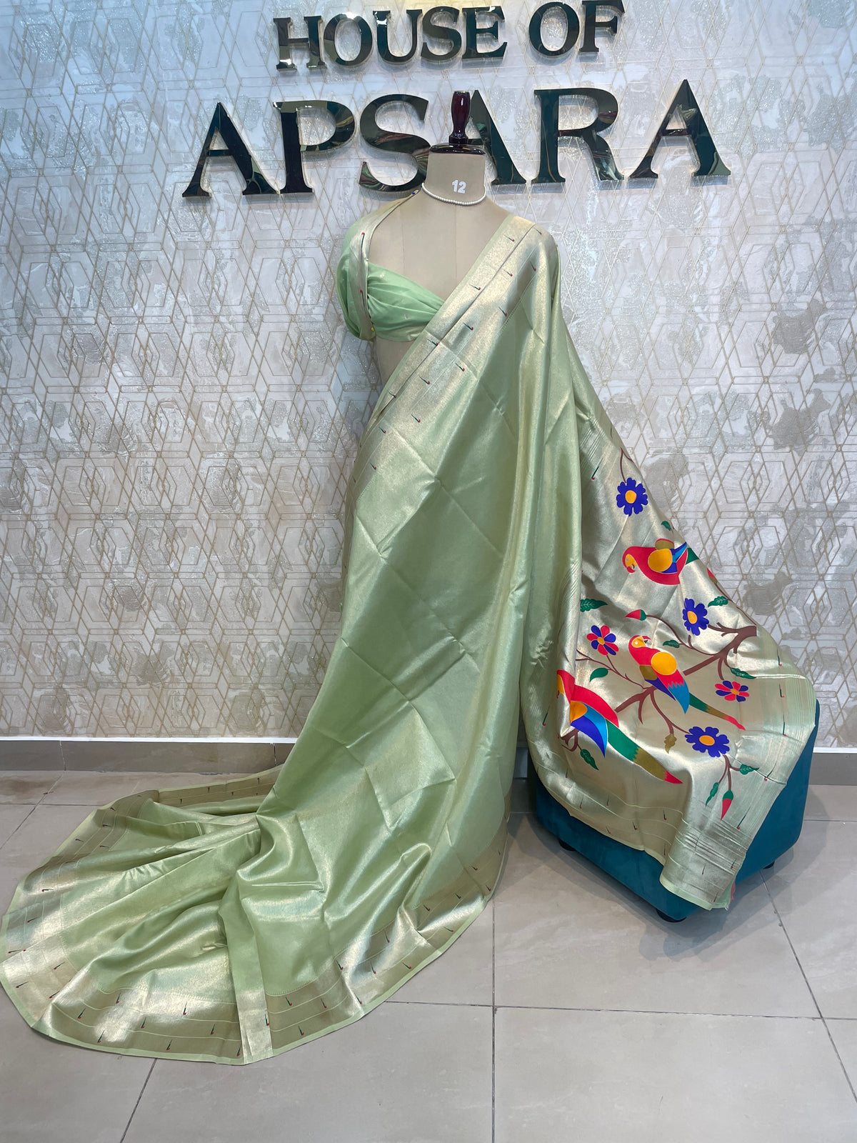 Pista Green Tissue Paithani Border Saree 76