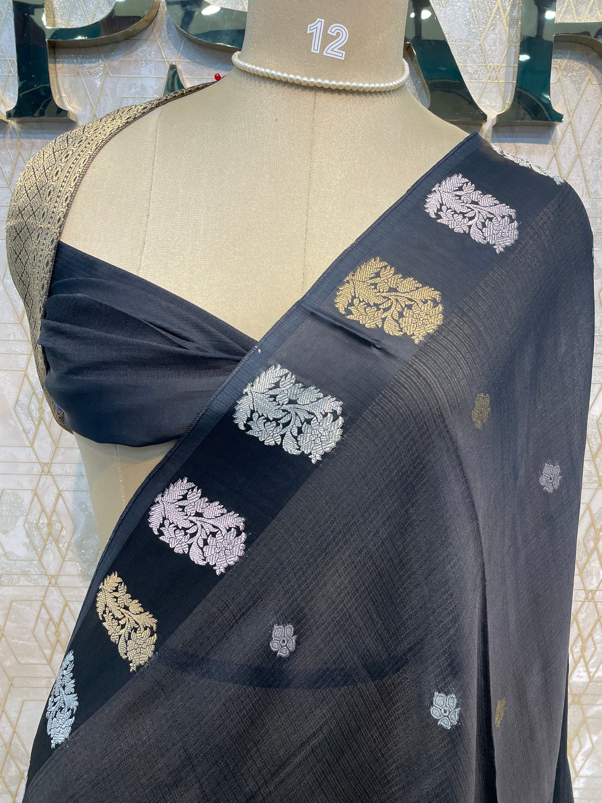 Black Crepe Kota Checks Saree 66