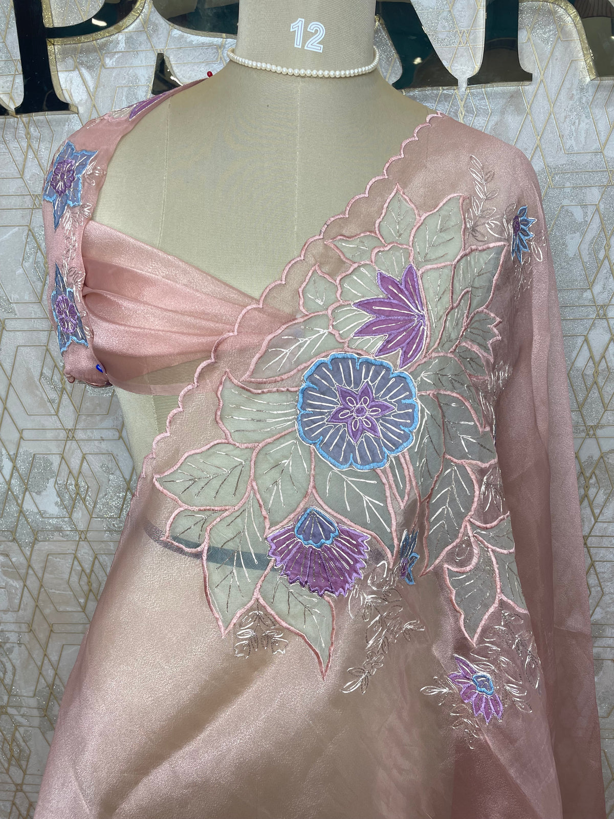 Peach Soft Organza Embroidery Saree 40