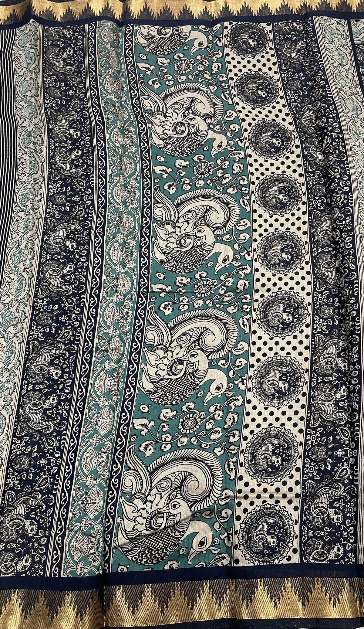 Peacock Green n Black Pure Mangalgiri Cotton Silk Saree 13
