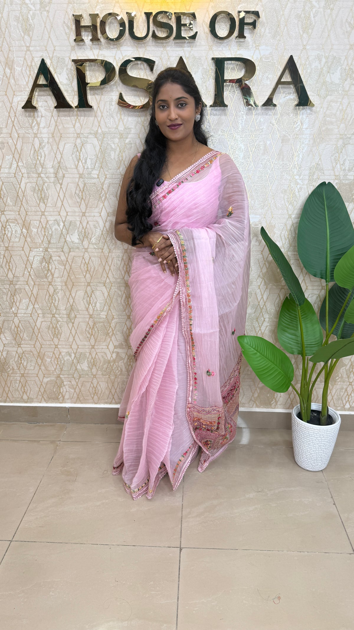 Baby Pink Soft Crush Tissue Saree 92