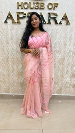 Baby Pink Crush Tissue Hand Painted Saree 27