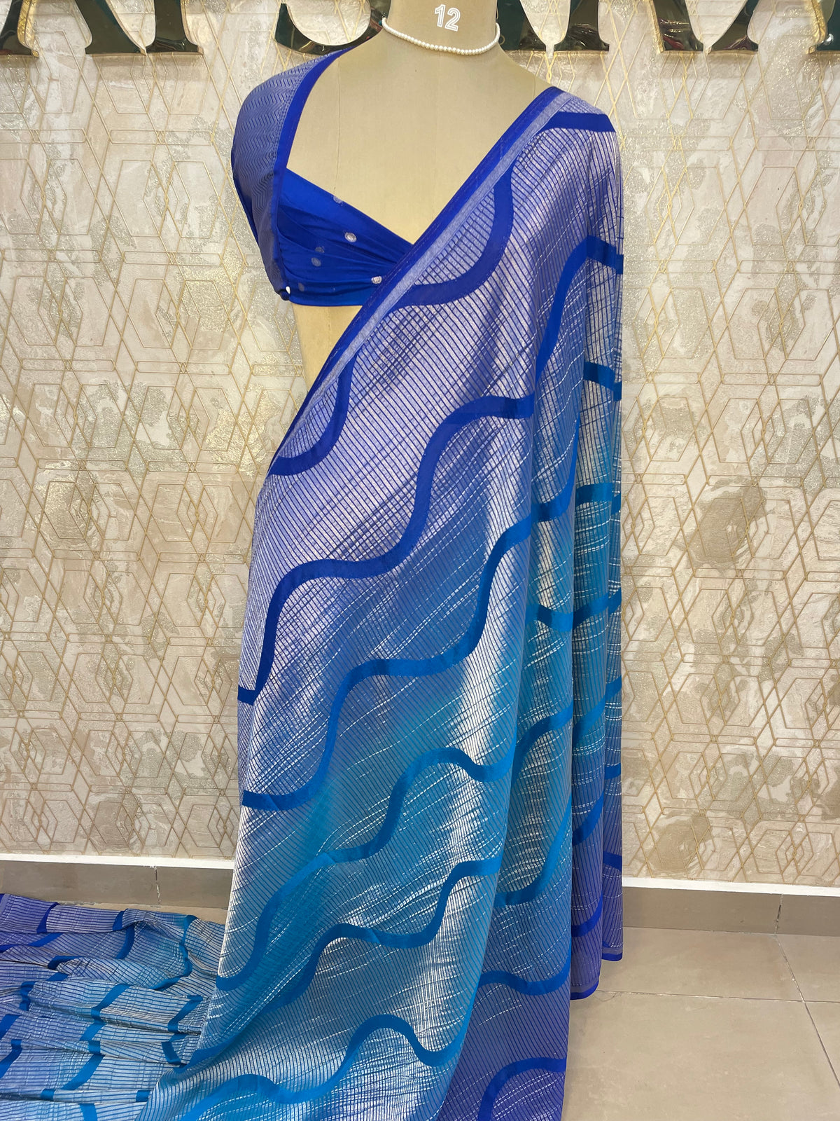 Blue With Silver Zari Semi Chiffon Saree 70