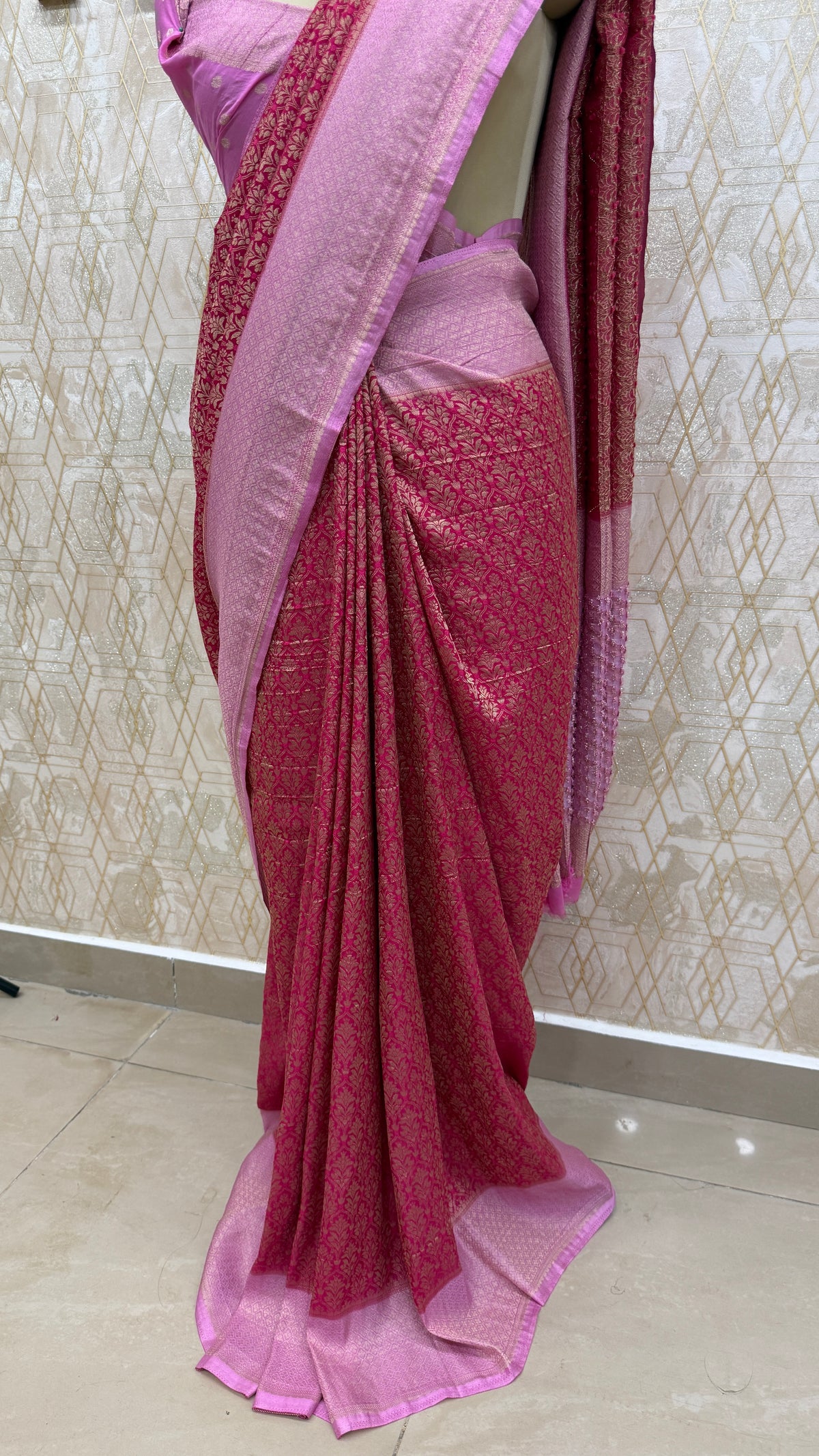Cherry Pink Meenakari Khadi Georgette Saree 26