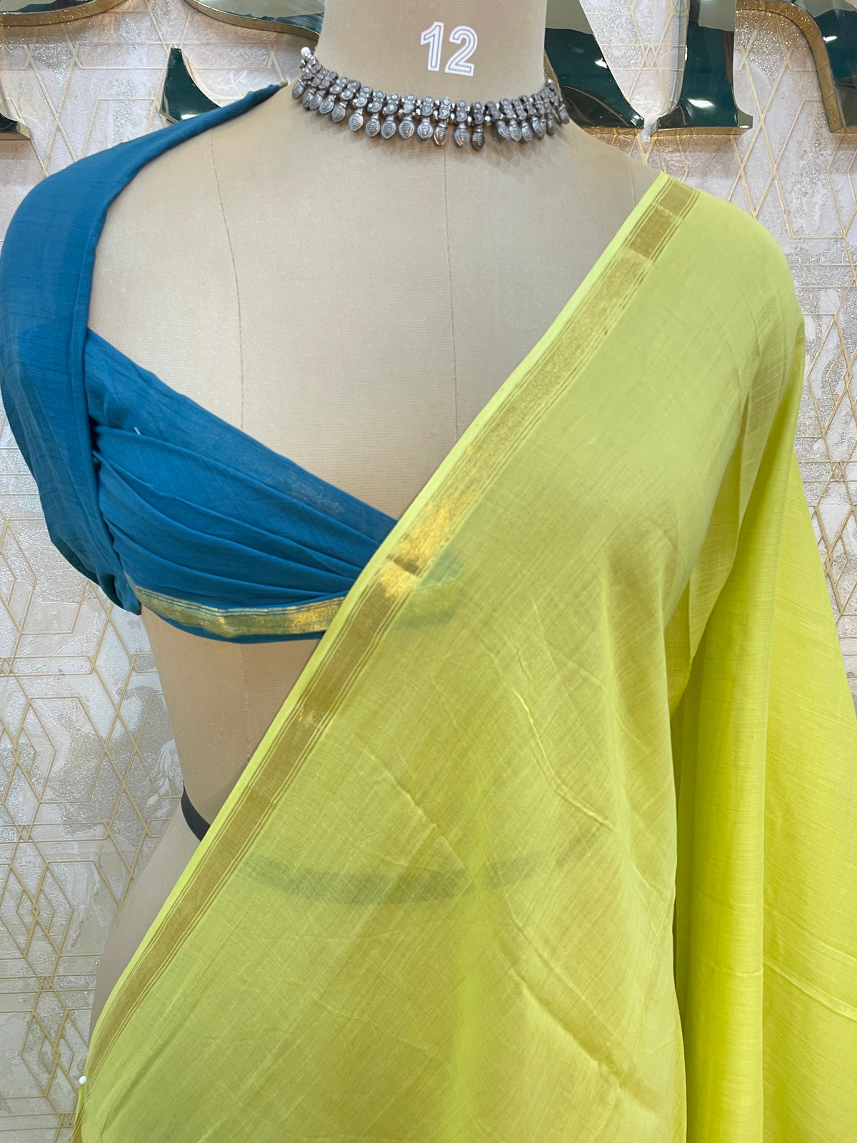 Yellow n Blue Mul Cotton Saree 101