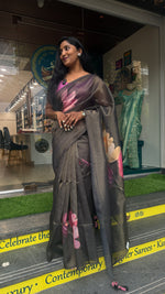 Black Tissue Floral Print Saree 35