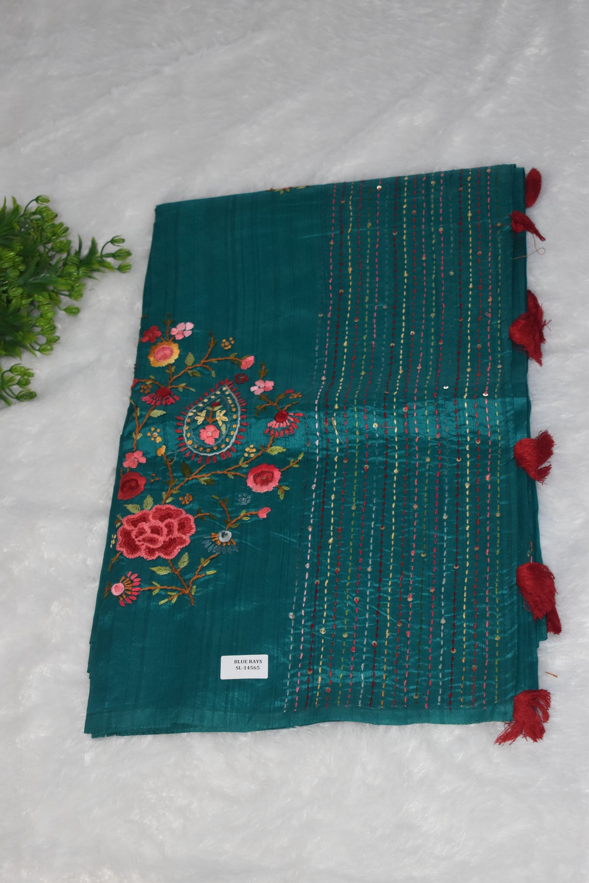 Dark Teal Blue Matka Tussar