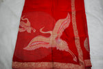 Red Chinnon Crepe Flamingo Saree