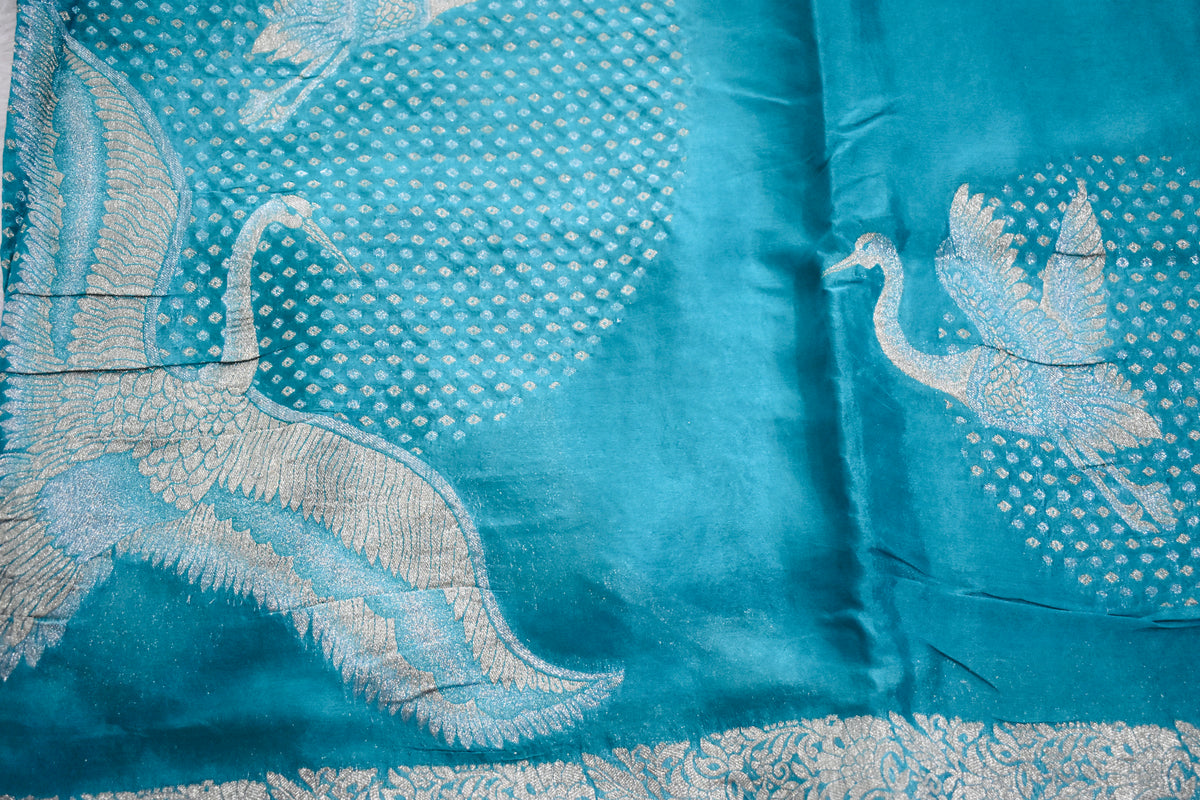 Sky Blue Chinnon Crepe Flamingo Saree