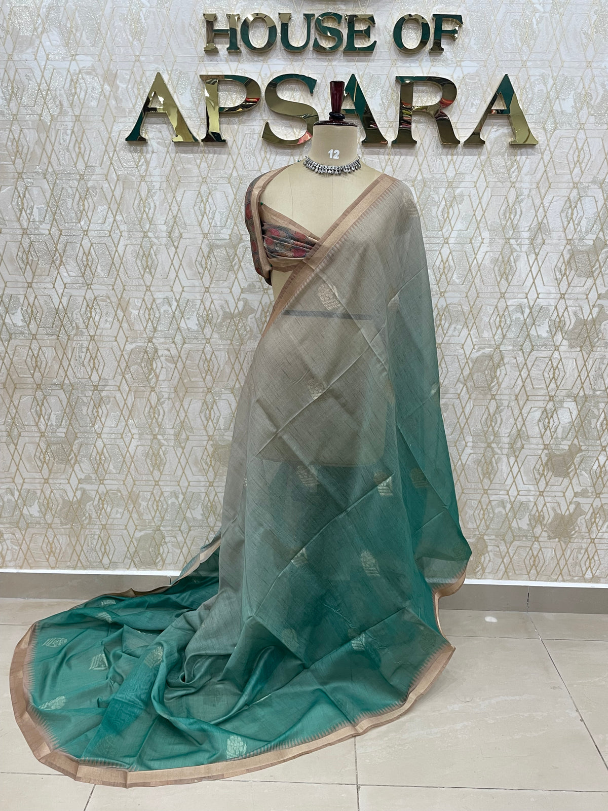 Brown n Green Raw Silk Saree 51