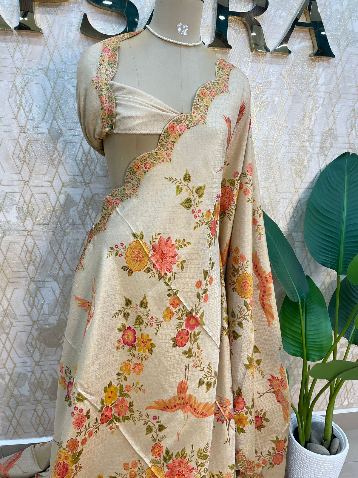 Cream Dola Crepe Silk Saree 25