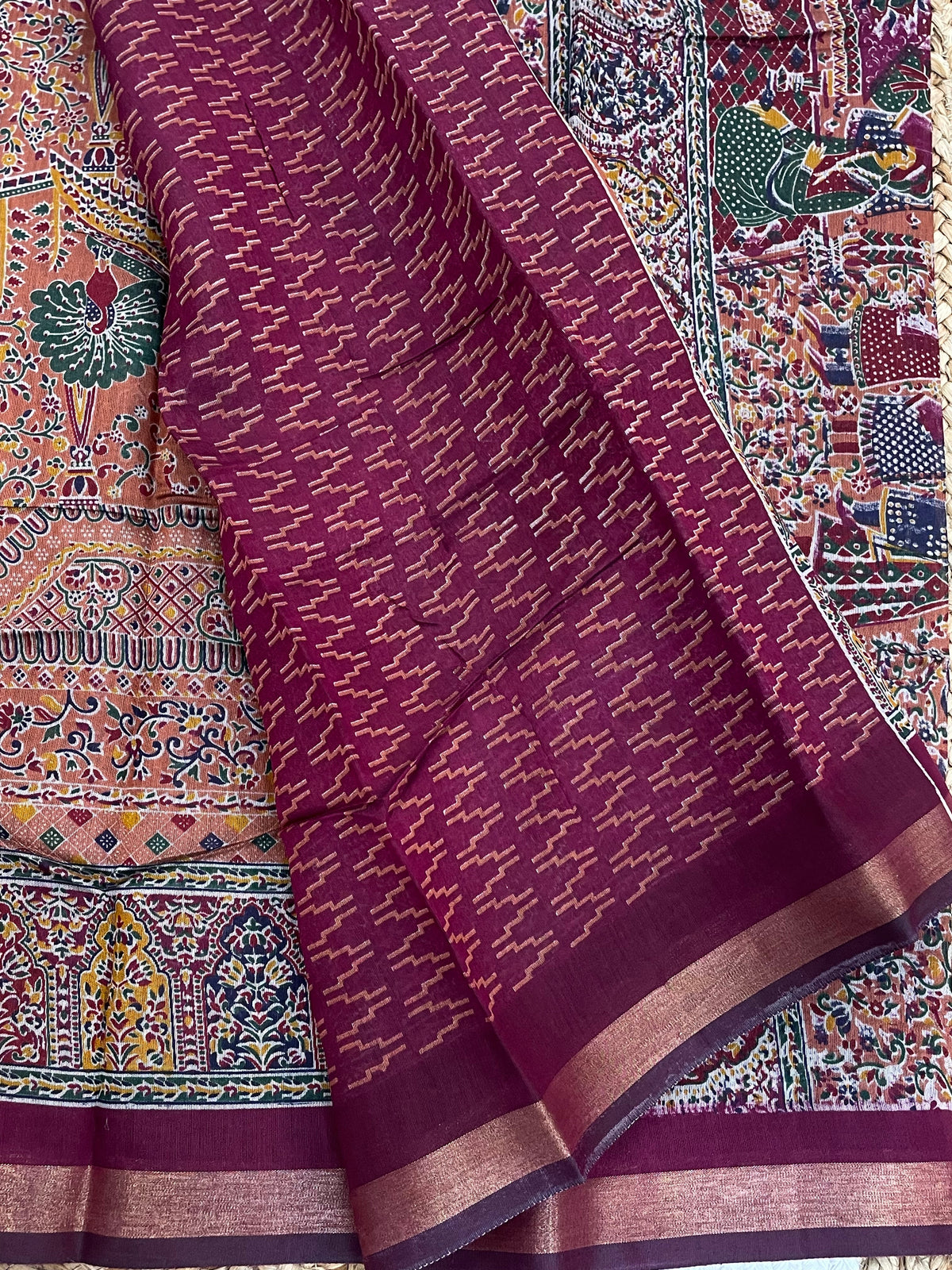 Maroon Position Print Mangalgiri Cotton Silk Saree 13