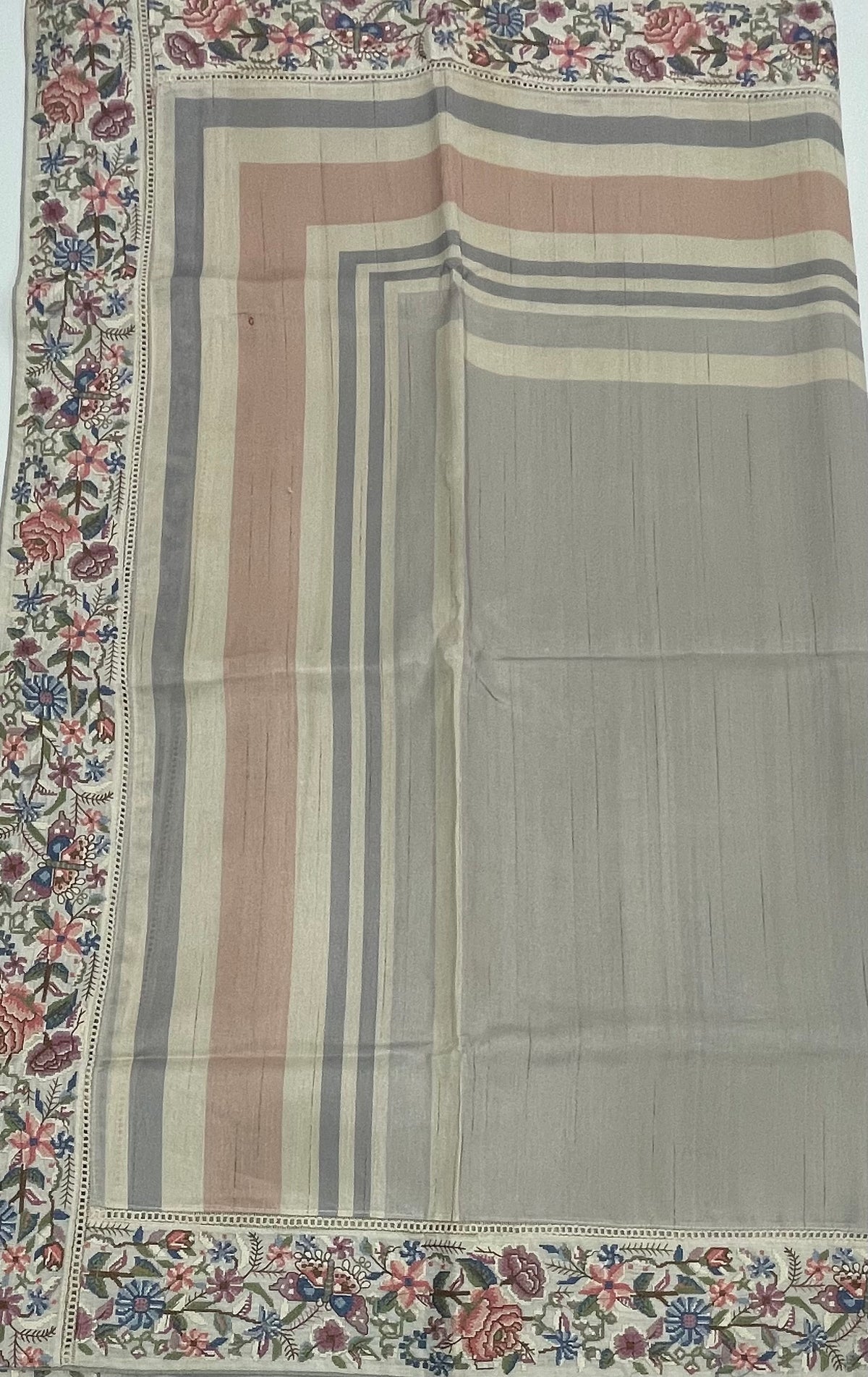 Beige n Grey Soft Tussur Petite Embroidery Saree 21