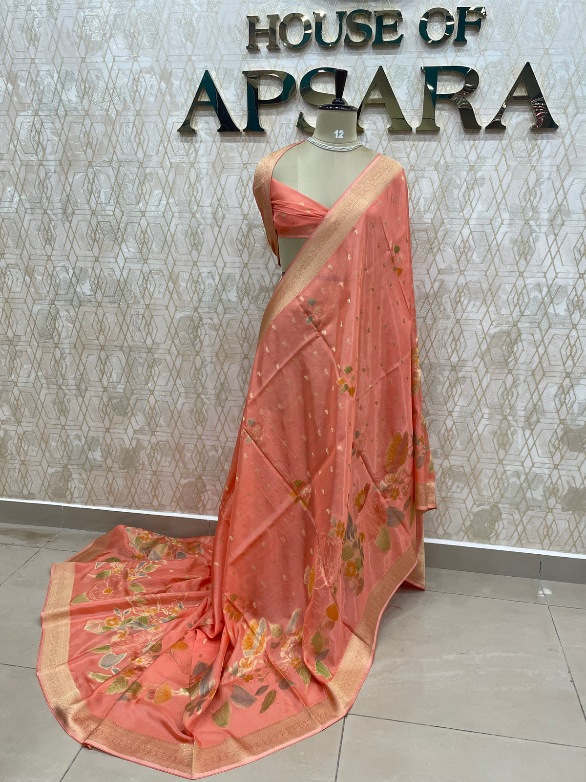 Orange Banarasi Soft Crepe Saree 33