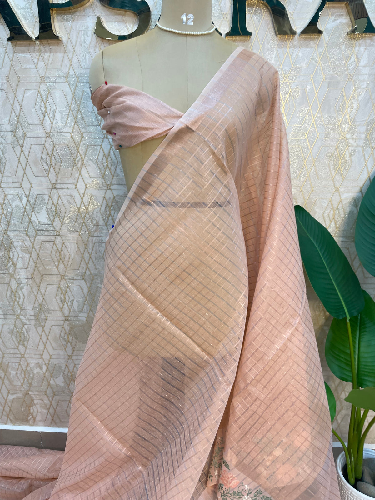 Peach Cotton Tussur Petite Point Embroidery Saree 209