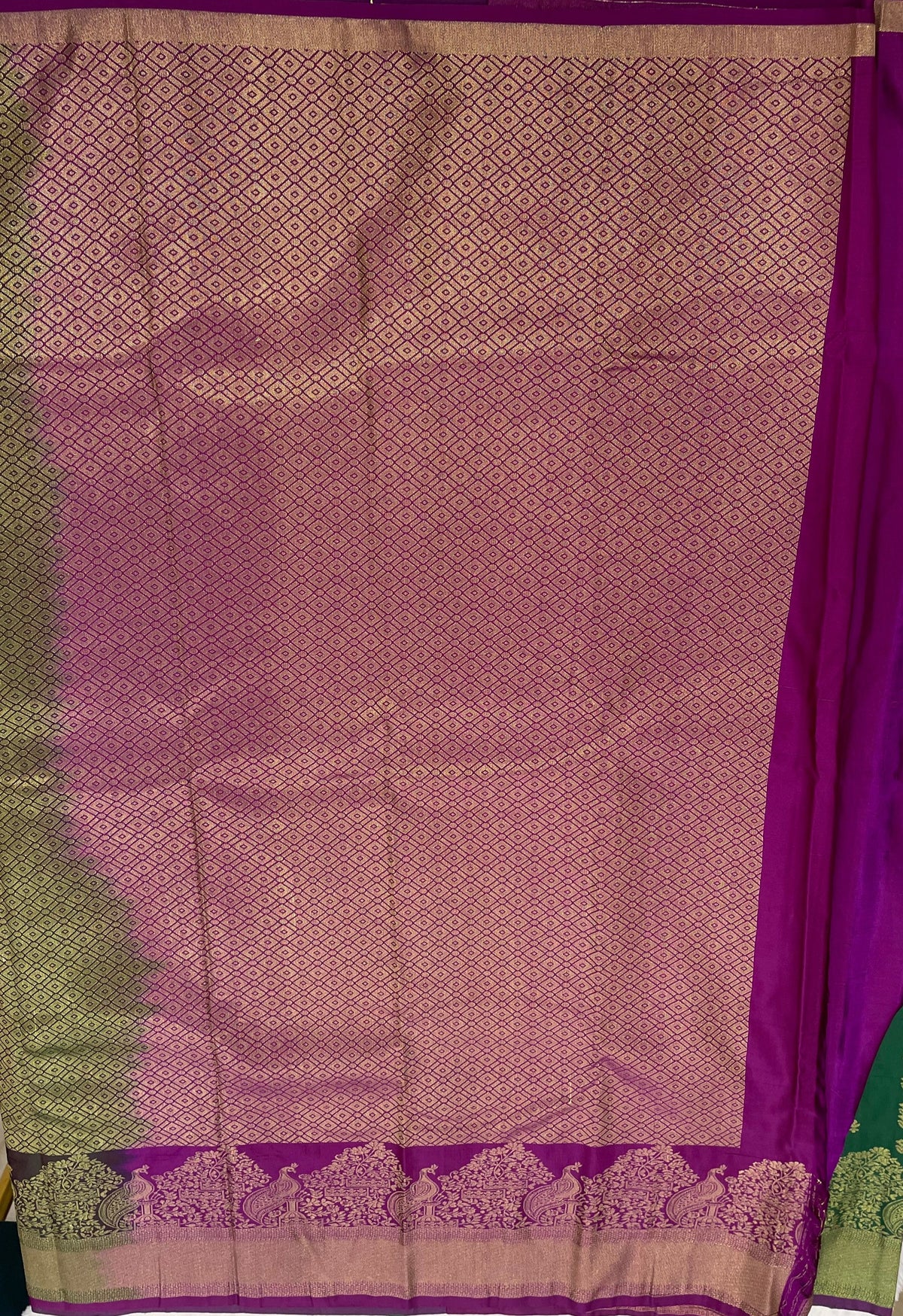Green n Purple Brocade Semi Kanchi Tissue Saree