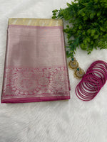 Gold n Pink Brocade Semi Kanchi Tissue Saree