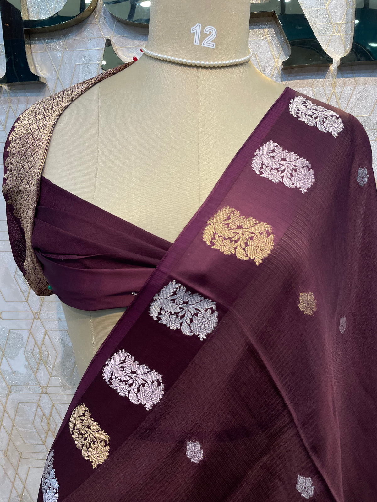 Wine Crepe Kota Checks Saree 66