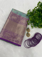 Blue n Purple Brocade Semi Kanchi Tissue Saree