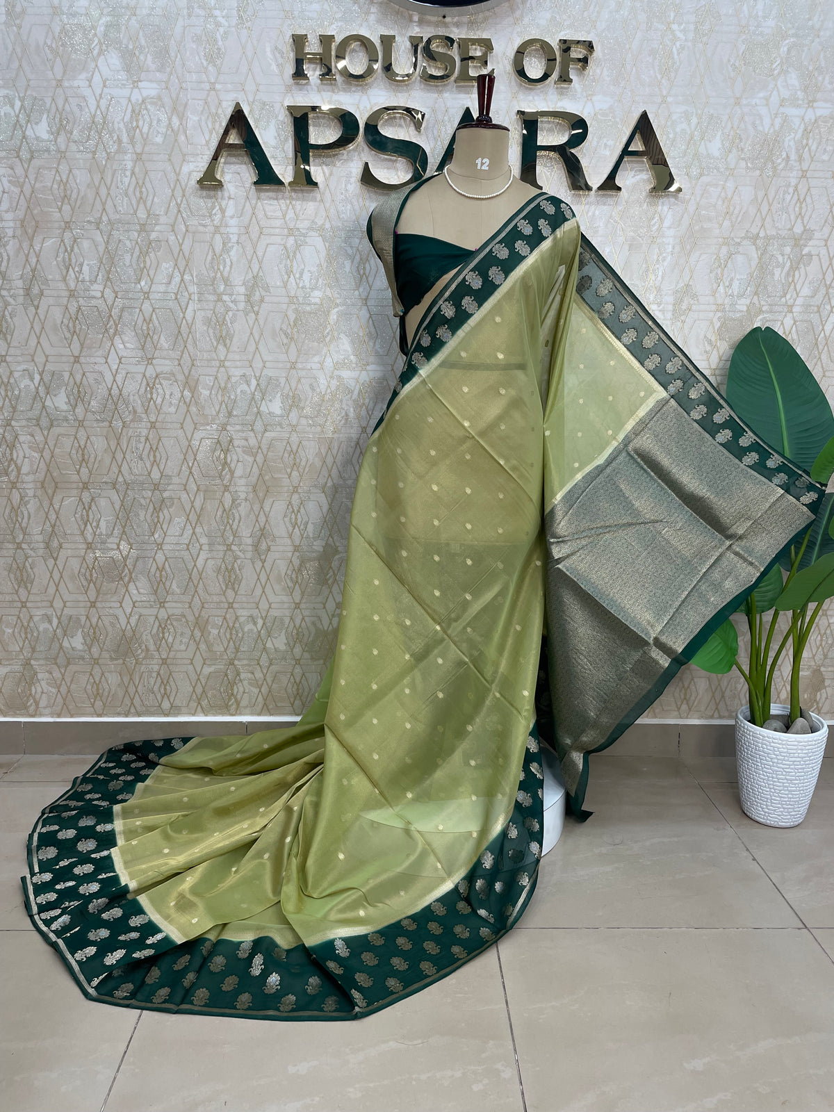 Pista Green n Green Banarasi Soft Tissue Saree 313