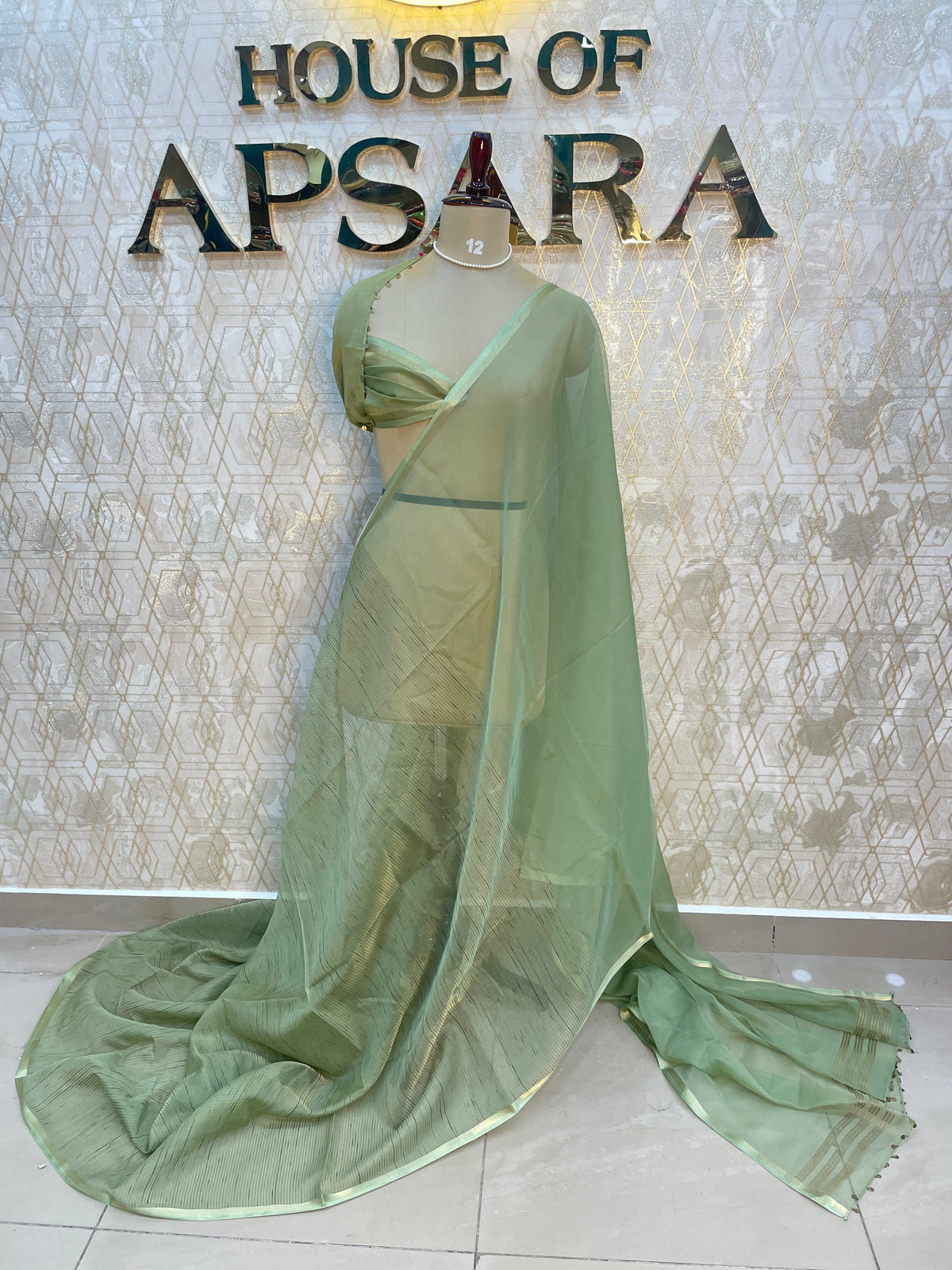Pista Green Tissue n Organza Fusion Saree 73