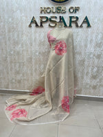 Cream n Pink Tissue Floral Print Saree 35
