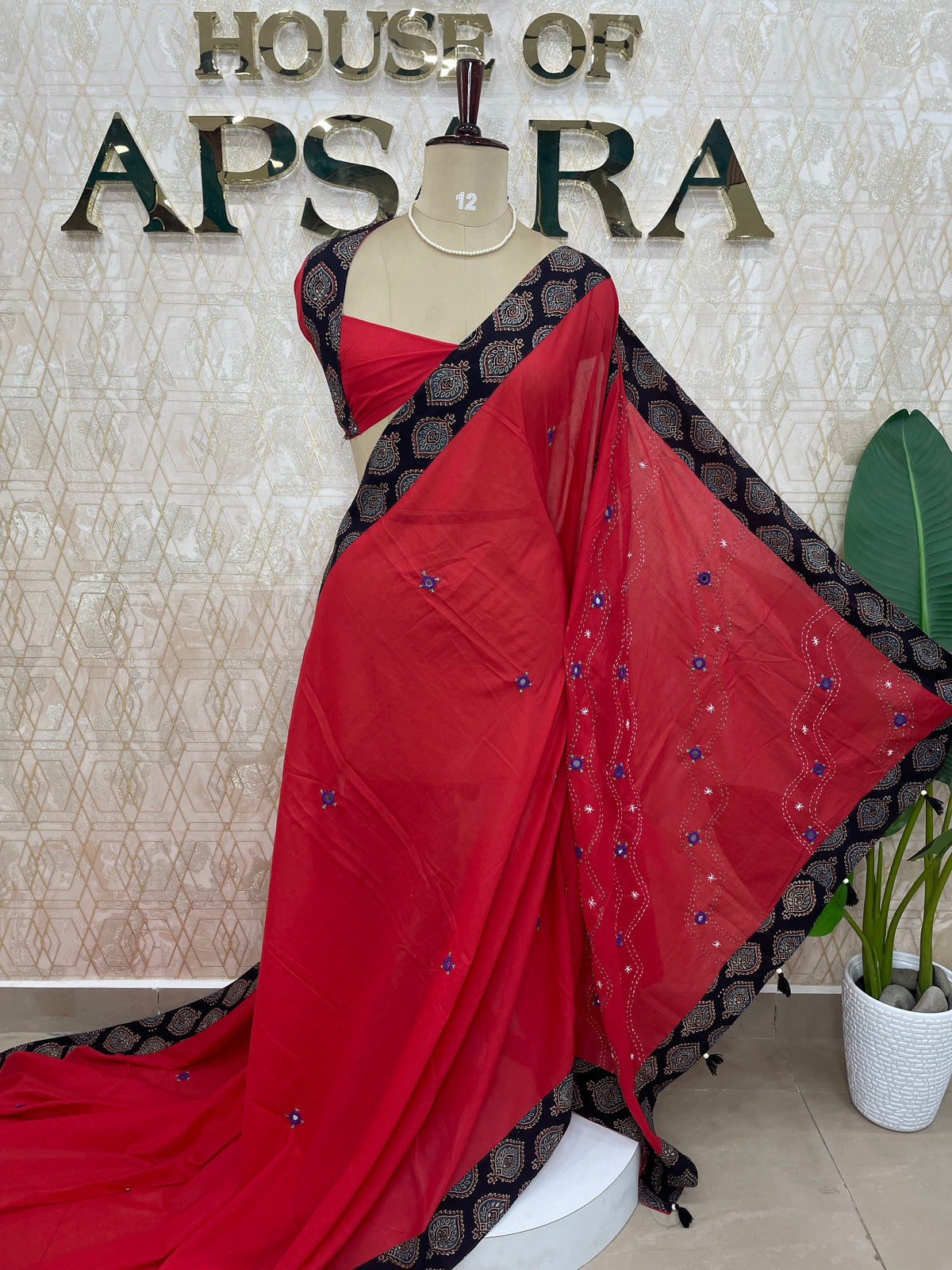 Red Patchwork saree 317