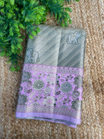 Green n Pink Semi Kanchi Tissue Saree 15