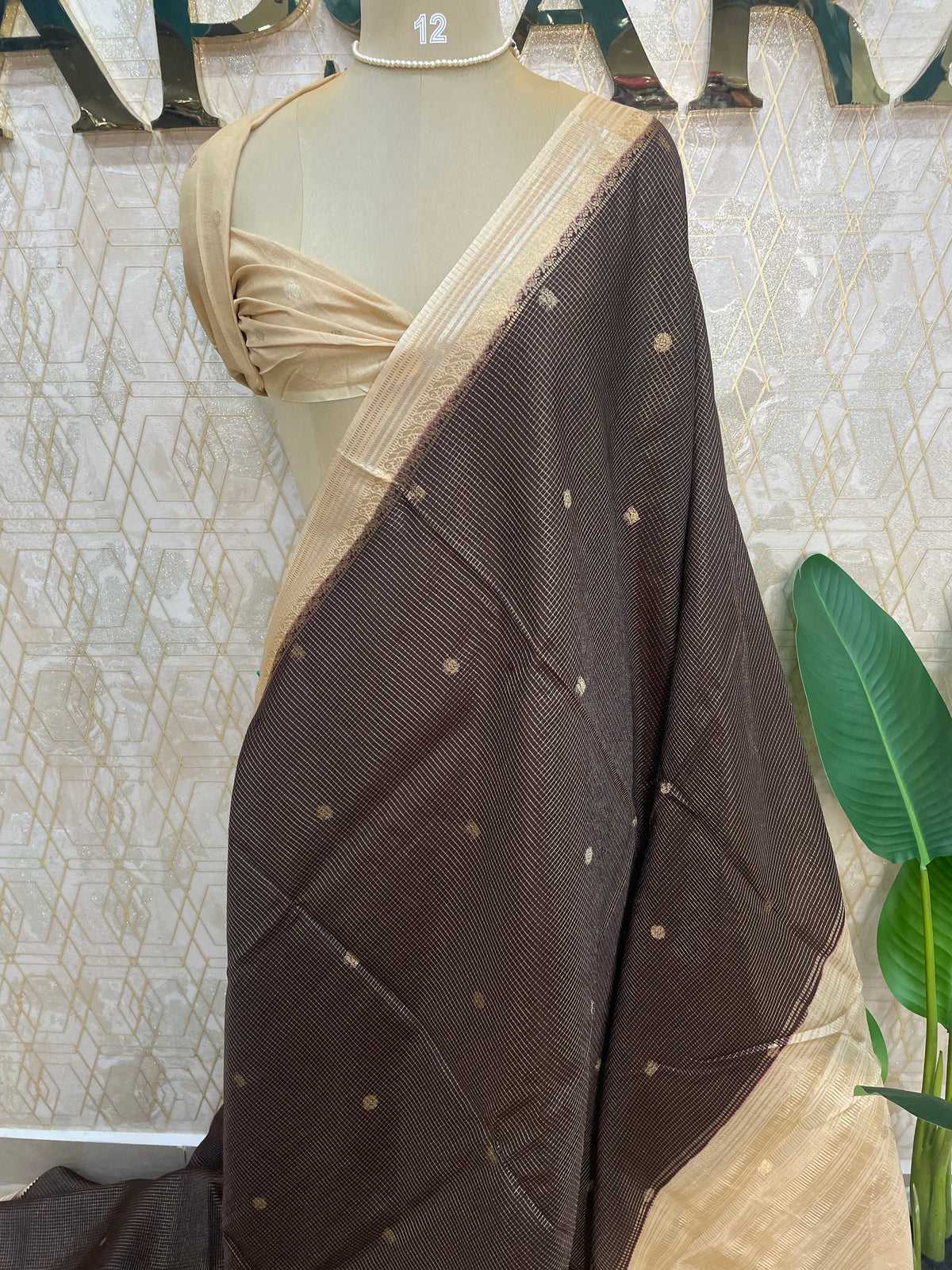 Brown Checks Cotton Silk Saree 13