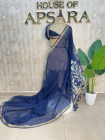 Navy Blue Jute Lenin Saree 72