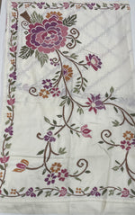 Cream Soft Tussur Cross Stitch Embroidery Saree 21