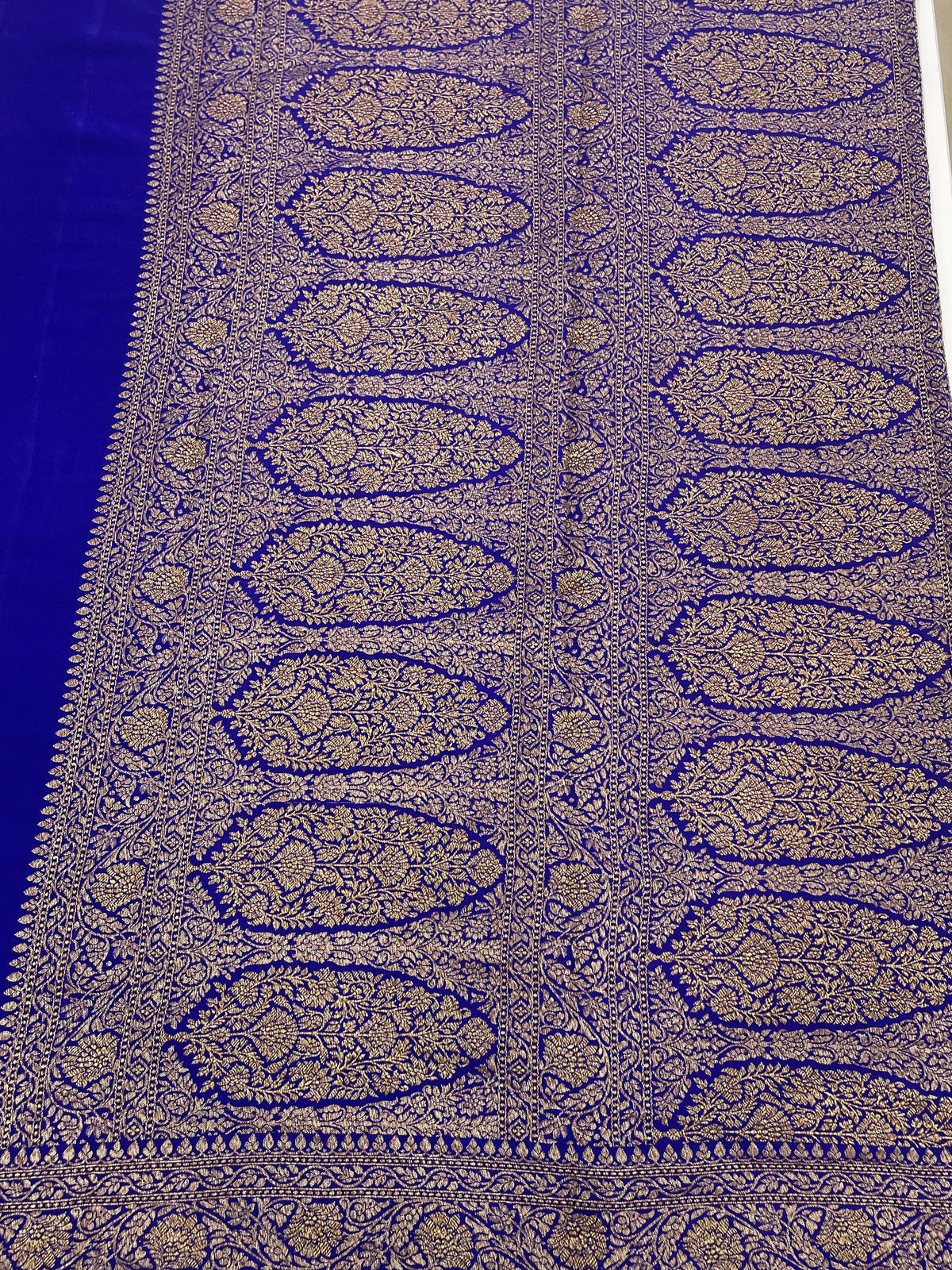 Royal Blue Pure Khadi Banarasi Crepe Saree Self 06