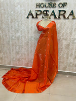 Orange Banarasi Raw Mango Silk Saree 32