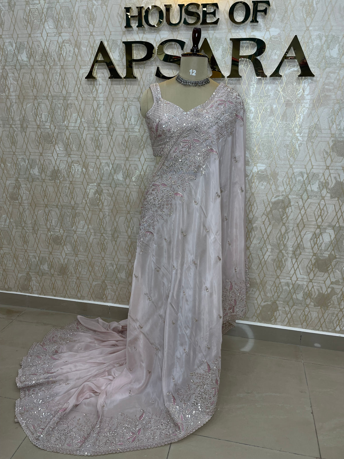 Cream Handwork Stitched Blouse Designer Party Saree 55