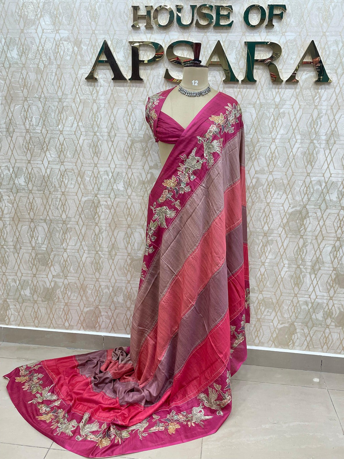 Pink Soft Tussur Aari Work Saree 38