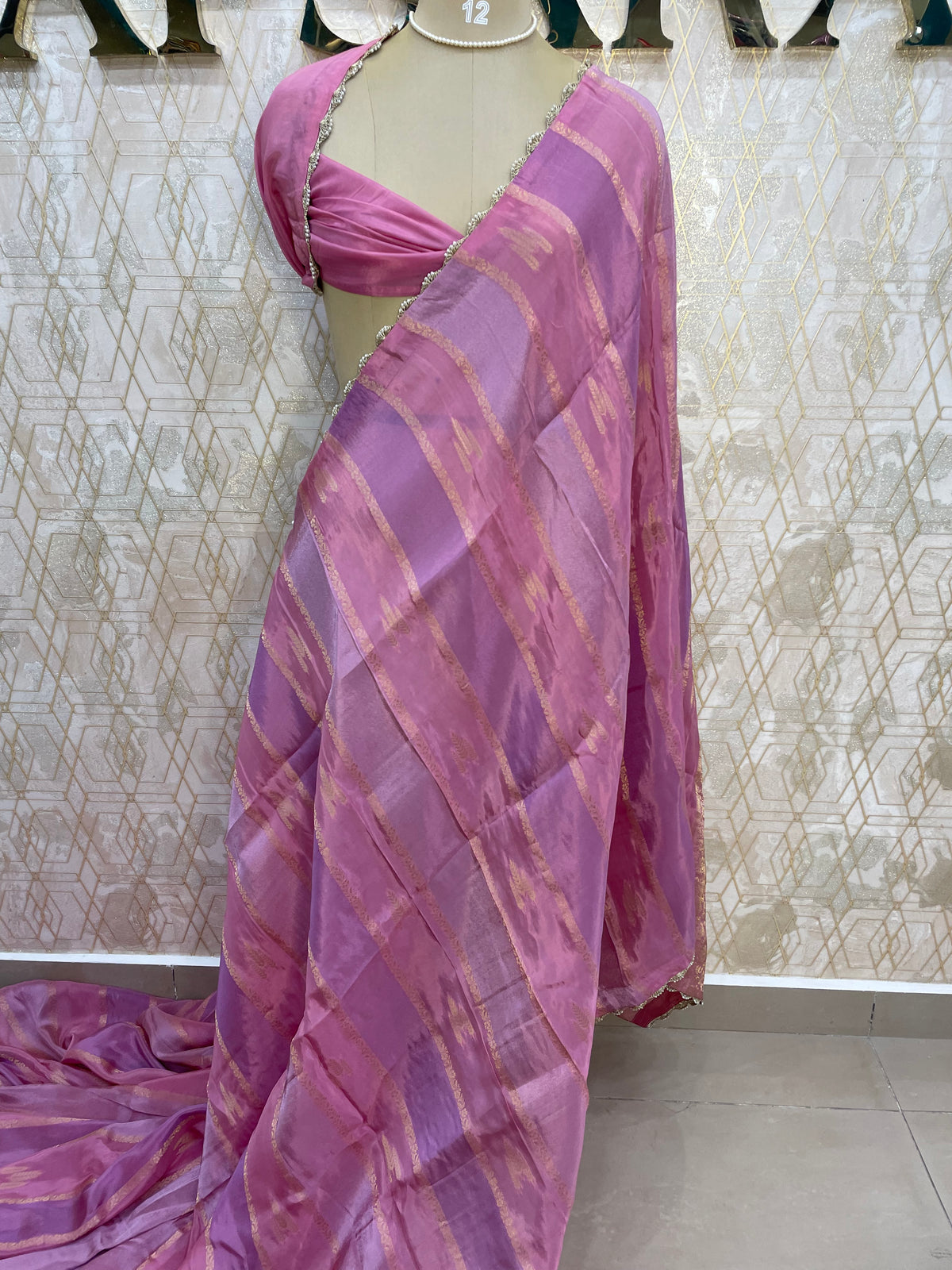 Pink Crepe n Tissue Fusion Saree 88